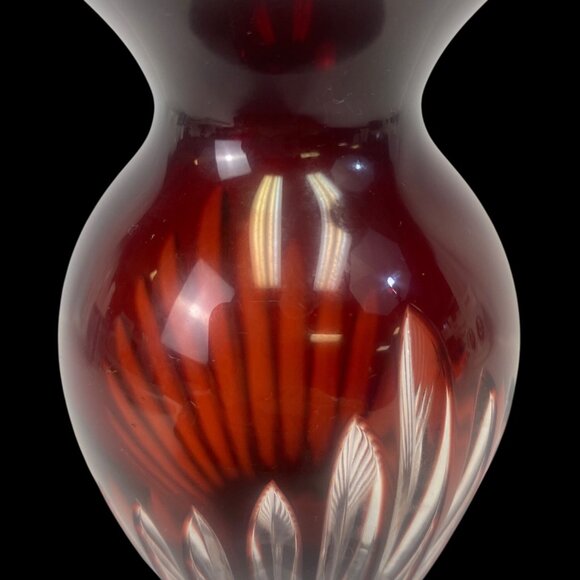 Vintage Crystal Ruby Red Cut to Clear Bud Vase Home Decor 1940's 5" Tall - Picture 2 of 7